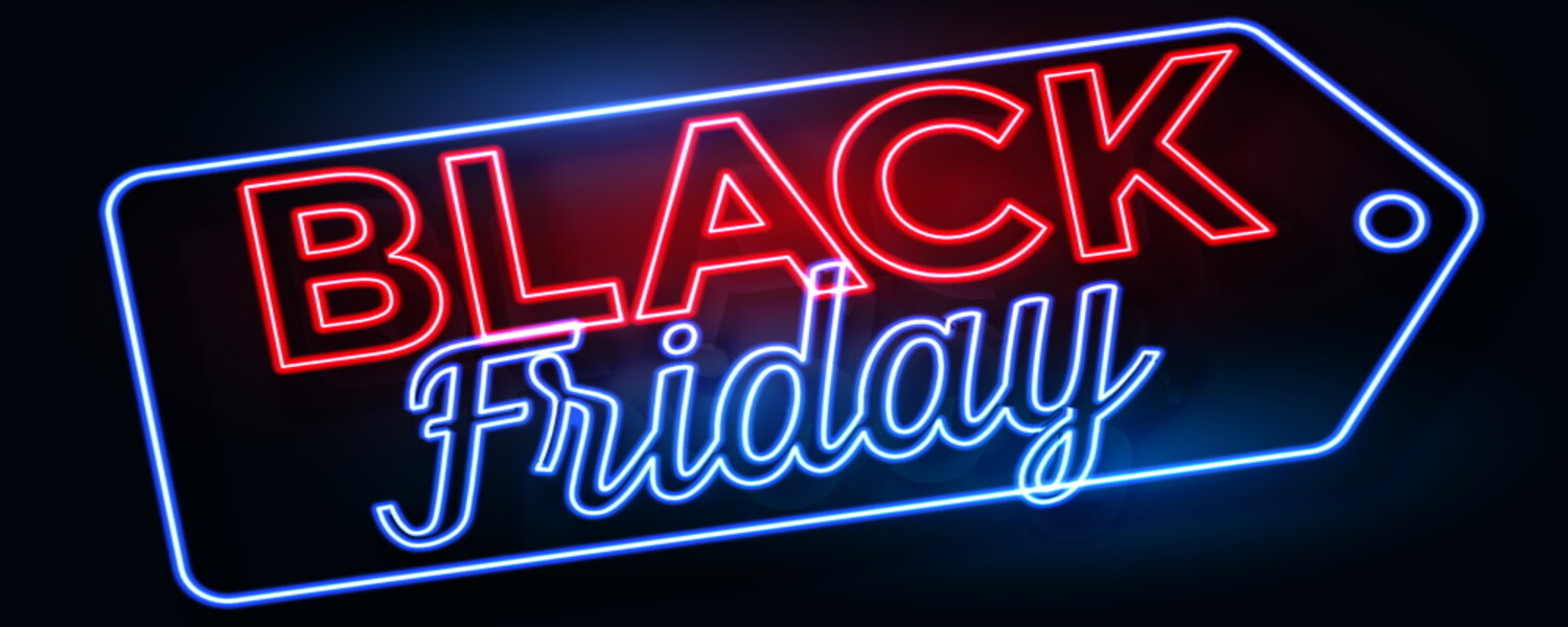 Luces led rojas y azul con las palabras "Black Friday"