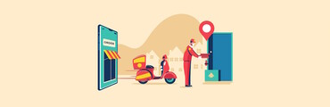 Ilustración de un motorista que entrega un pedido