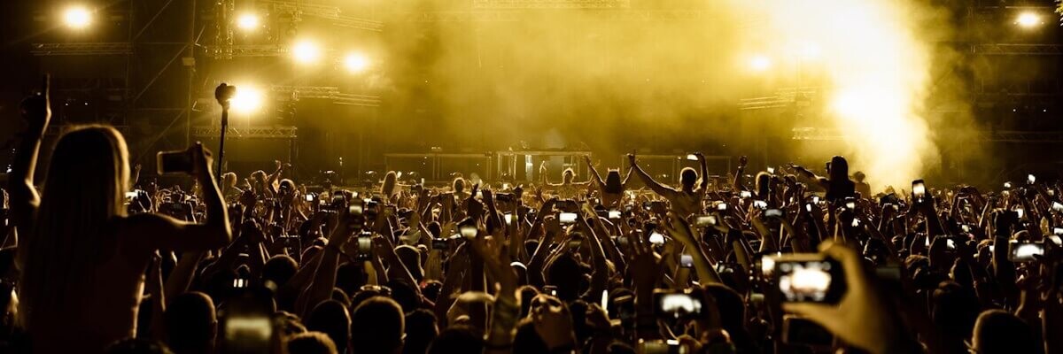 Gente viendo un concierto de noche