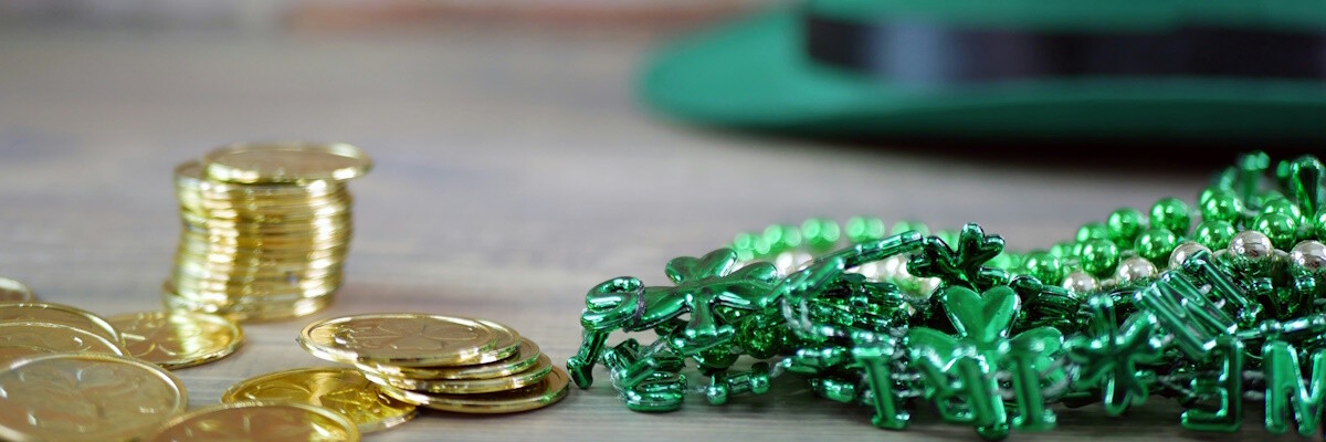 gold coins and green shamrock necklace