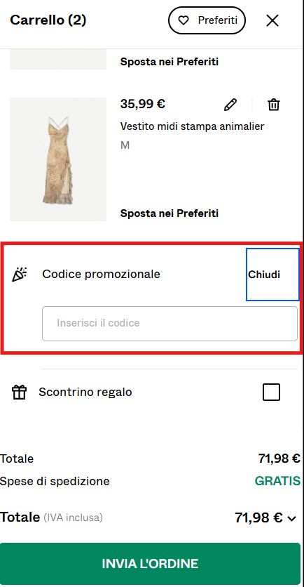 come inserire un codice promozionale bershka
