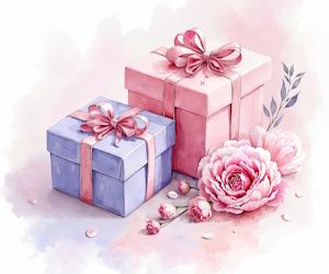 Confía en Bravodescuento para ahorrar en el regalo del día de la mujer imagen con un regalo en caja rosa, otro pequeño de color morado y una rosa