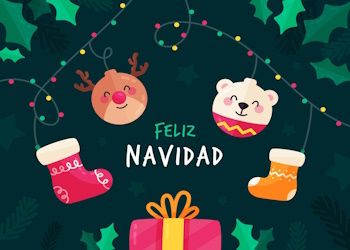 Esferas y botas de Navidad con luces y letrero de Feliz Navidad