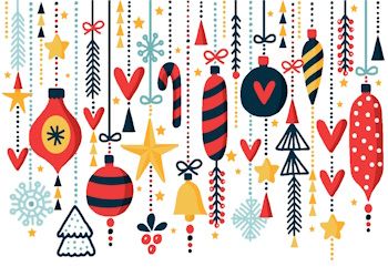 Adornos navideños, esferas, árboles y corazones