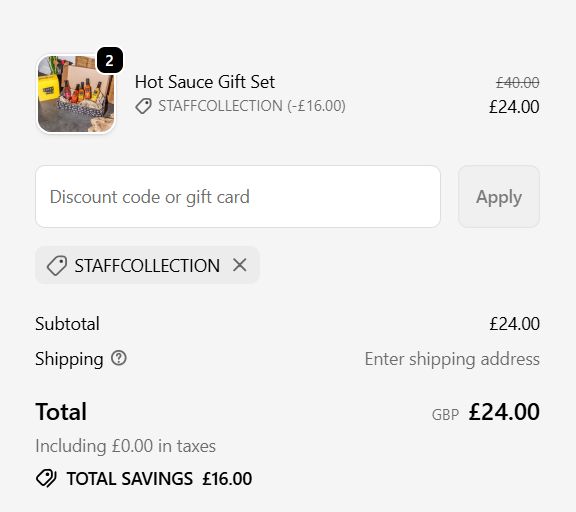 Sauce Shop discount code check-out