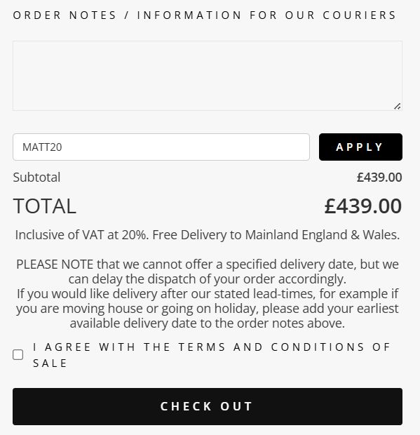 The Oak Bed Store check-out