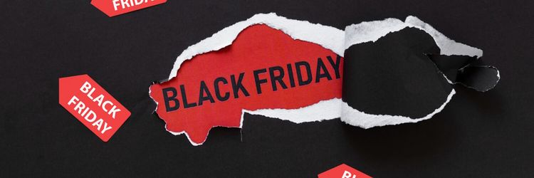 fondo negro y rojo con la frase Black Friday