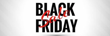 Banner com as palavras “Black Friday” em letras grandes pretas e a palavra “Sale” escrita em vermelho sobre o centro da imagem.