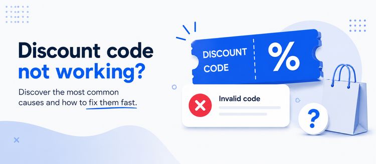 Shopping bag and blue paper discount code with invalid code