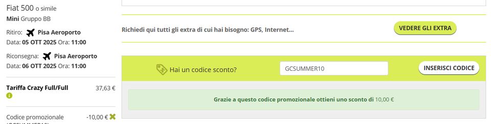 come inserire un codice sconto Goldcar