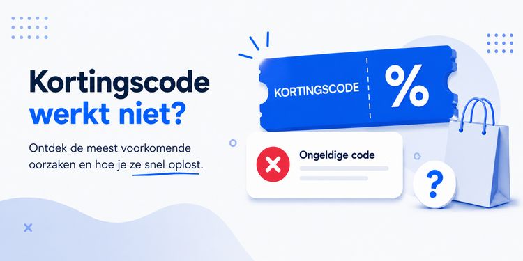 tekst over kortingscode met tas en vraagteken