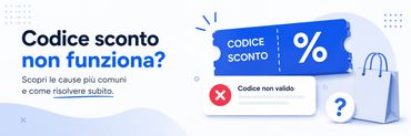 Un banner blu che rappresenta un codice sconto cartaceo