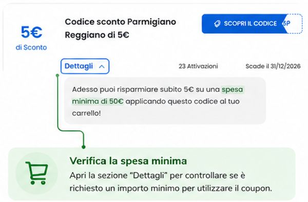 Uno screenshot di un codice sconto con in evidenza il minimo di spesa