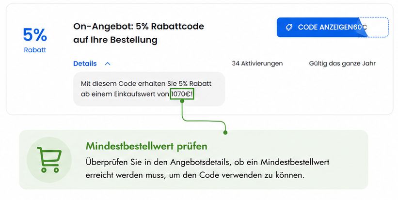 Darstellung des Mindestbestellwerts