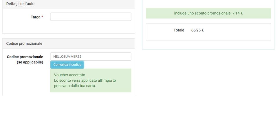 come inserire un codice sconto parkvia