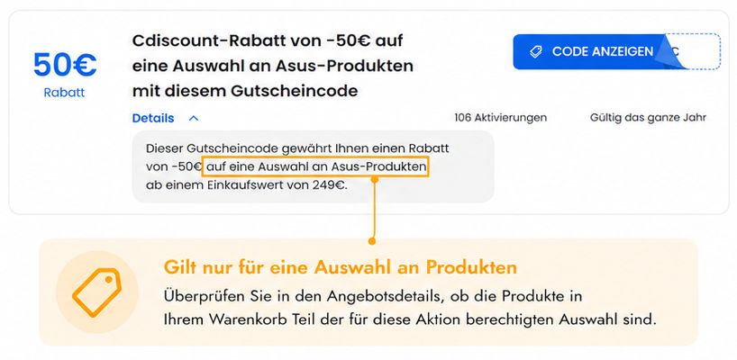 Darstellung der Einlösebedingungen