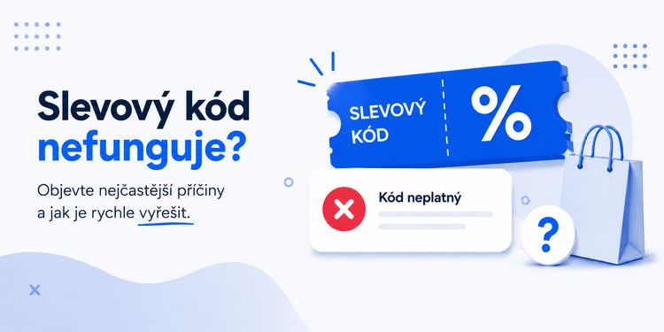 Nákupní taška a modrý papírový slevový kupón.