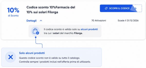 Uno screenshot di un codice sconto con in evidenza la categoria di prodotti sui quali è valido